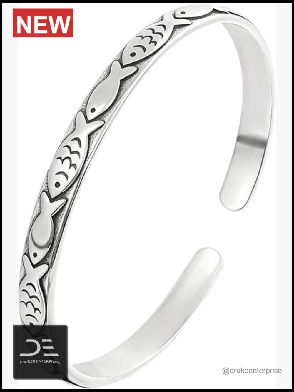 Fish Bangles Adjustable Open Cuff Bracelet Nautical Vintage Silver Plated
